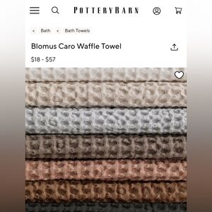 POTTERY BARN Blomus Caro Cotton Waffle Bath Towel XL Hand Towel & 4 Wash Cloths